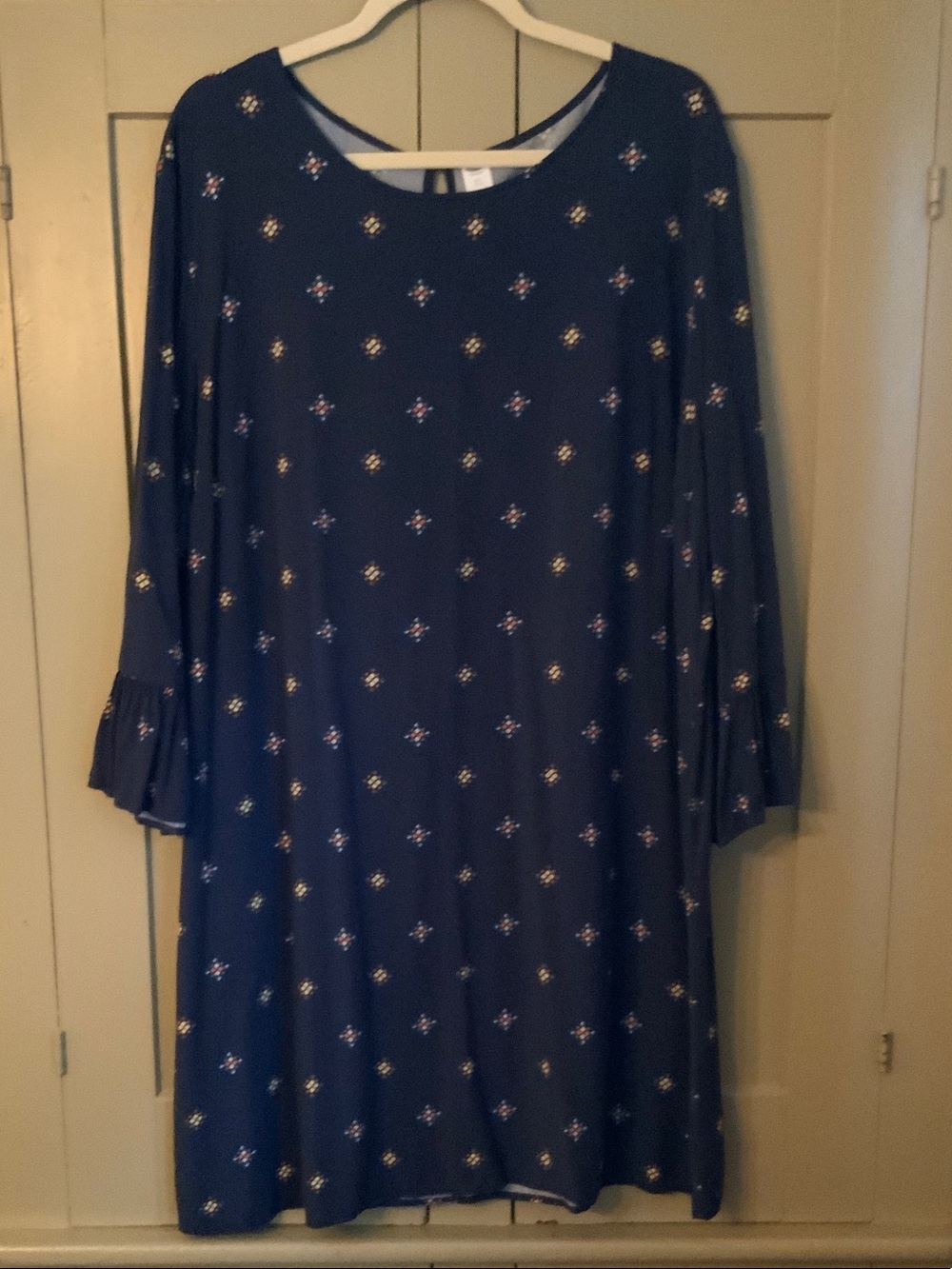 Old Navy Navy Blue Floral Dot Long-Sleeve Shift Dress
